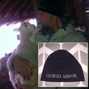 Giorgio Armani Black Embroidered Beanie Hat